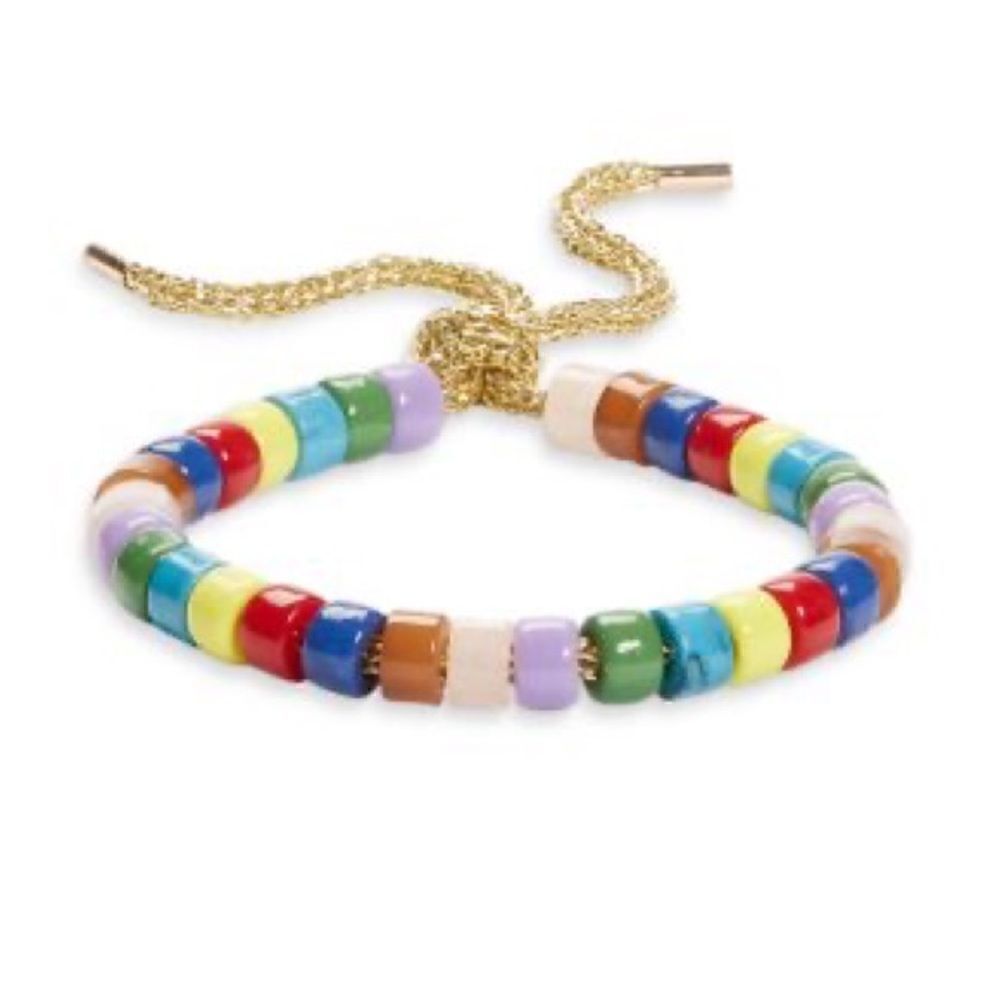 AQUA Women's Multicolor Beaded Camp Bracelet Gold Tone New